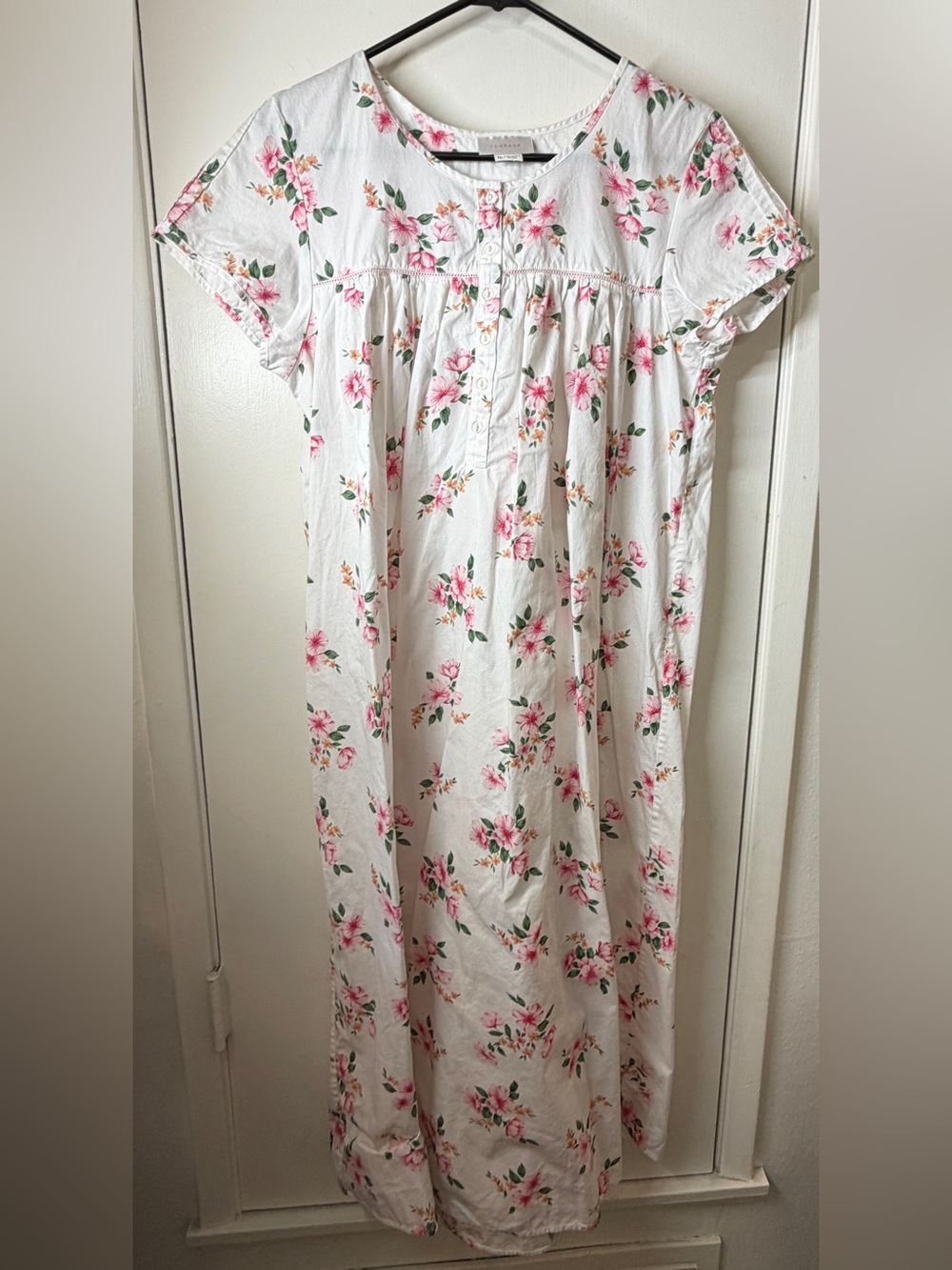 Vintage Schrank Cotton White Floral Cottagecore Midi Length Night Dress Size 10